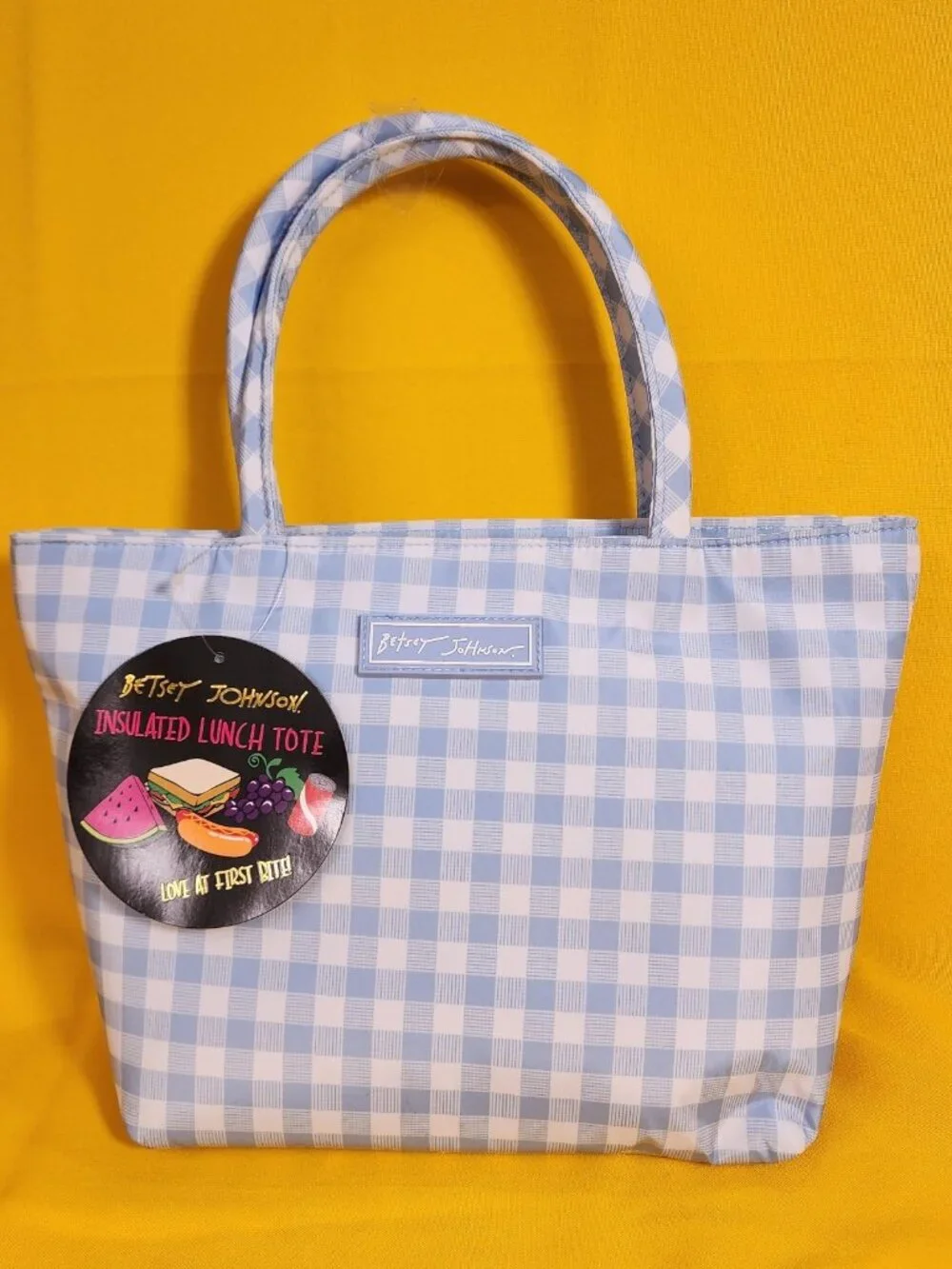 Betsey Johnson Blue and White Gingham Insulated Lunch Tote Bag NEW
